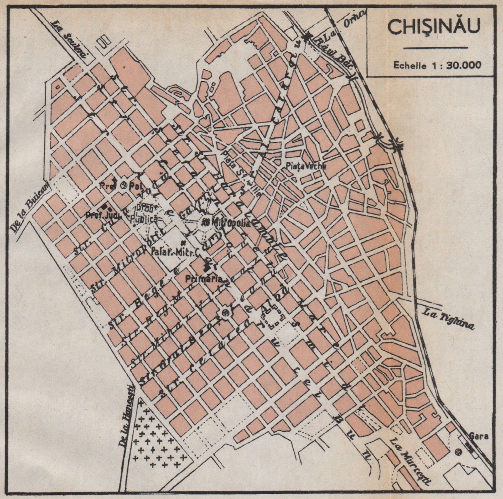 CHIŞINĂU vintage town/city plan. Chisinau Kishinev. Moldova 1938 map